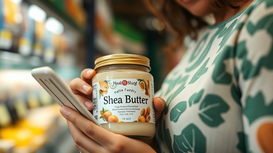 Woman reading shea butter label at health food store, closeup photo.