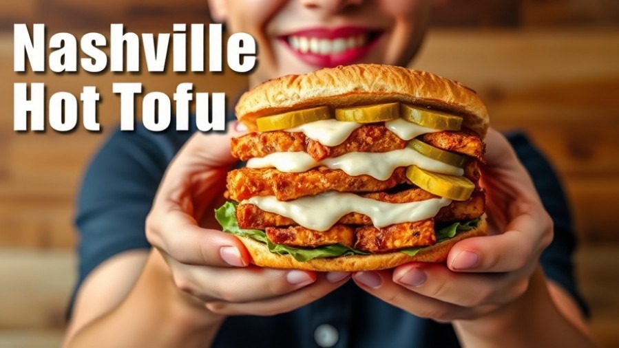 Vibrant Nashville Hot Tofu Sandwich with crispy tofu, pickles, and creamy sauce, showcasing healthy vegan food.