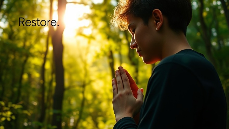 Person praying in a serene forest, embodying mindfulness at wellness retreats.