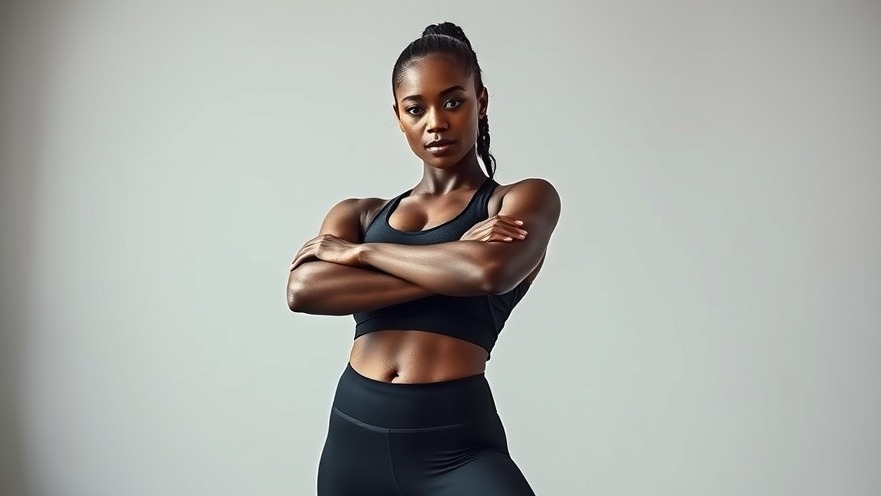 Athletic Black woman in workout attire, showcasing a full body workout at home pose.
