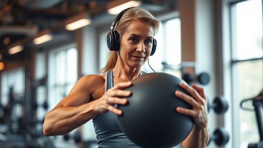 Fit 49-year-old woman in a gym, embodying menopause recovery and self-acceptance.