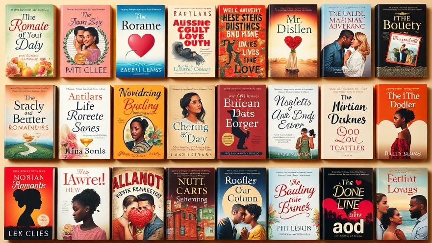 A vibrant collection of romance novels with diverse covers, showcasing love stories.