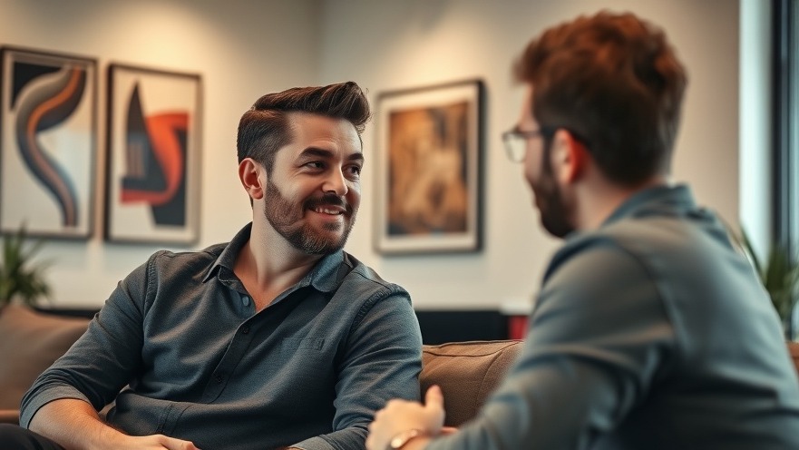 Casual man discussing toxicity symptoms in a group detox program, warm indoor setting.