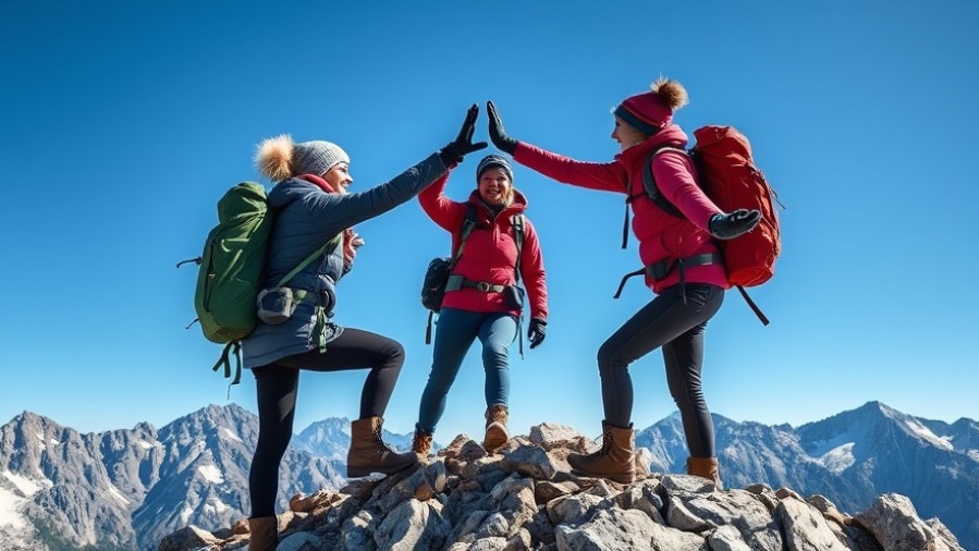 Empowering women in nature, adventurous women celebrate atop a mountain peak.