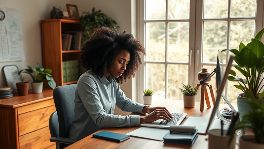 Focused young Black woman creating a vision board for goal-setting in a sunlit workspace.