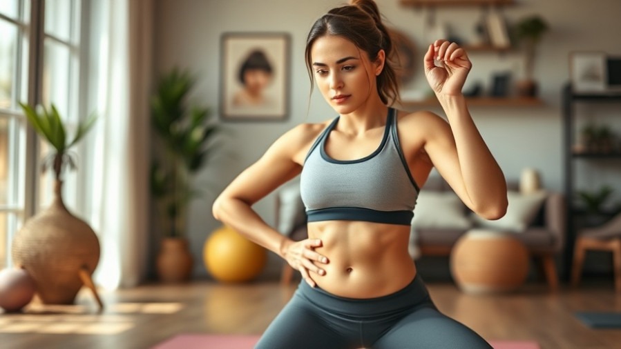 Motivated woman performing core strength exercises for a toned belly in her home gym.