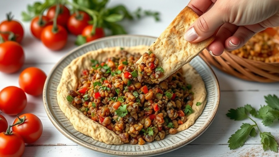 Photorealistic Mediterranean chopped lentil salad, a healthy budget-friendly meal.