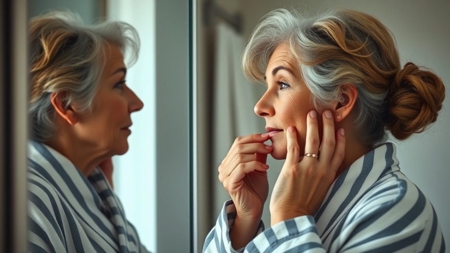 Middle-aged woman using collagen chin masks for a DIY beauty solution in a softly lit bathroom.