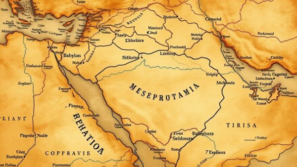 Ancient map of Mesopotamia showcasing rivers and cities.