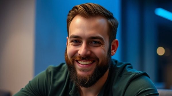 Friendly bearded man indoors, Australian lifestyle and culture.