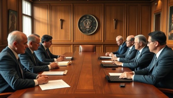 Politicians in a meeting discussing tighter travel rules.