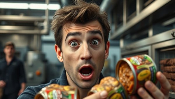 Surprised man witnessing misleading health scams in food industry.