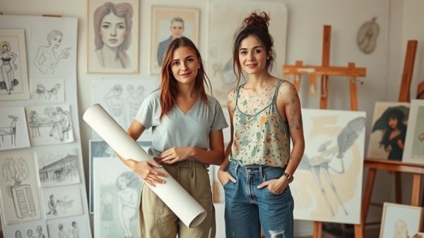 Celia Paul and Stephanie Radok women artists collage in an art studio.