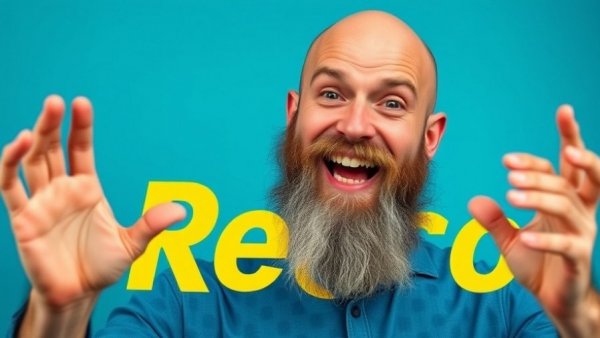 Bald bearded man gesturing to emphasize 'Rego' in Aussie slang.