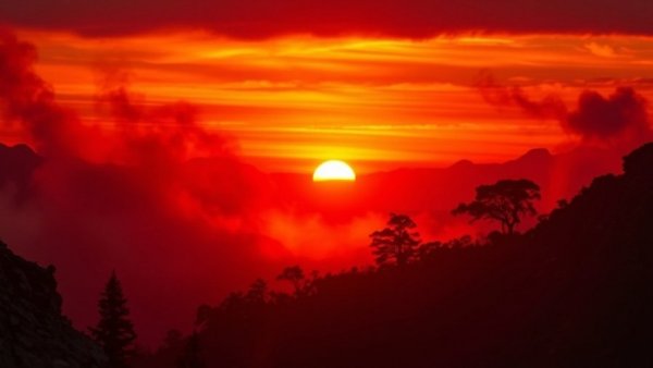 Intense forest megafire under sunset, predicting megafires insight.