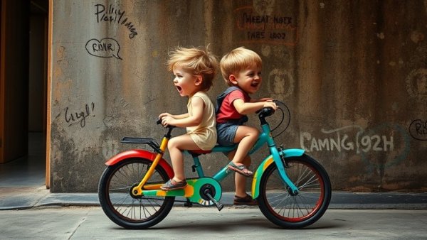 Omar Musa Fierceland street art with children on a bicycle mural.