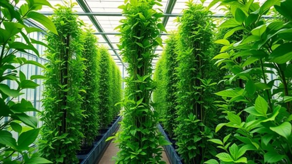 Vertical farming structures in Cyprus showcasing vibrant green plants in a greenhouse.