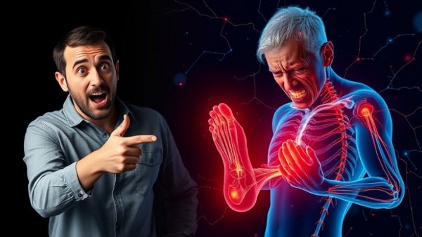 Surprised man with digital nerve overlay, natural energy support.