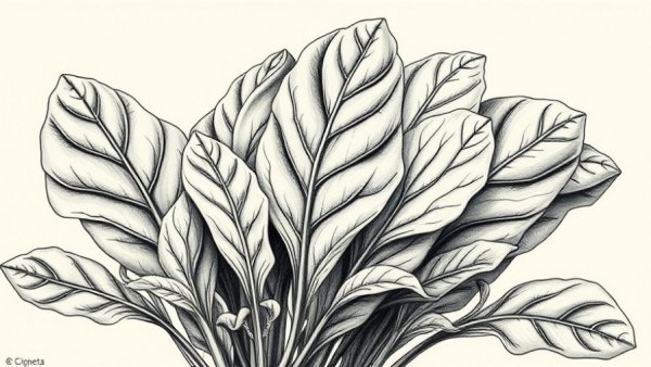 Intricate spinach leaves illustration highlighting benefits of spinach for health.