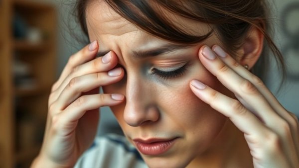 Impact of chronic dry eye on health shown in a woman rubbing her eyes