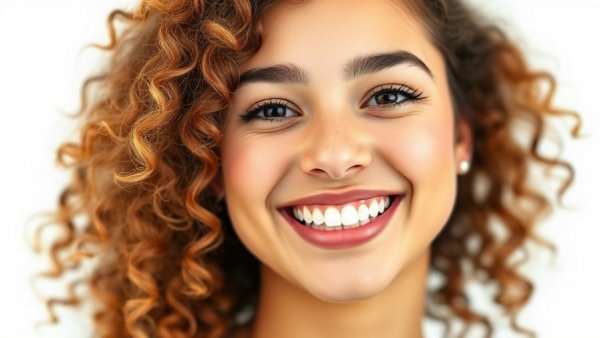 Smiling young woman with healthy teeth showcases oral health.