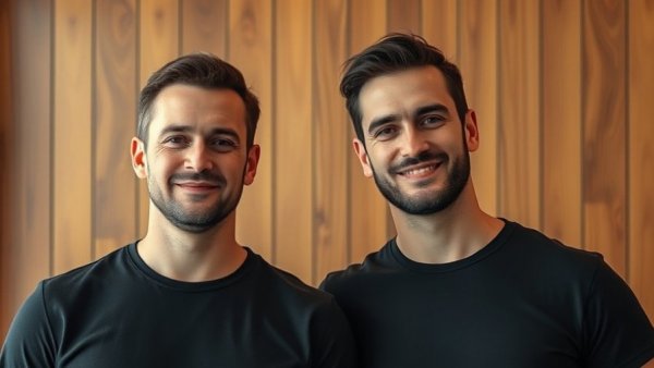 Two men exemplifying sports nutrition innovation in casual attire.