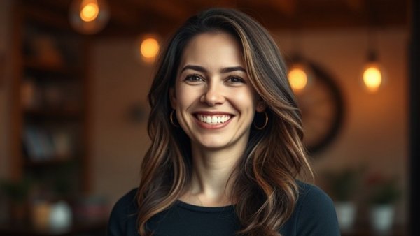 Woman smiling warmly in a casual setting for KPMG Nature Positive Challenge.