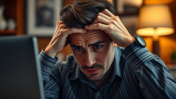 Stressed man struggling at desk, boost daily vitality tips