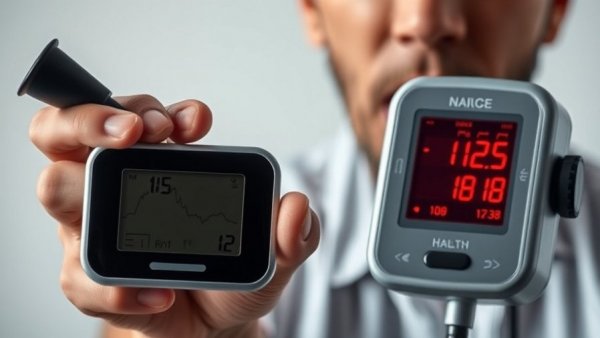 Concerned person with blood pressure monitor warning for natural energy support.