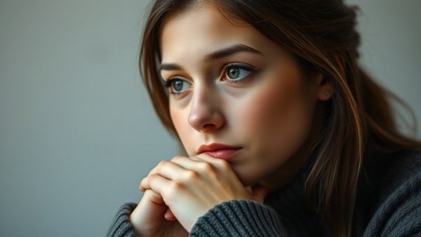 Contemplative woman resting her chin on her hands, highlighting Vitamin D Deficiency Oxidative Stress.