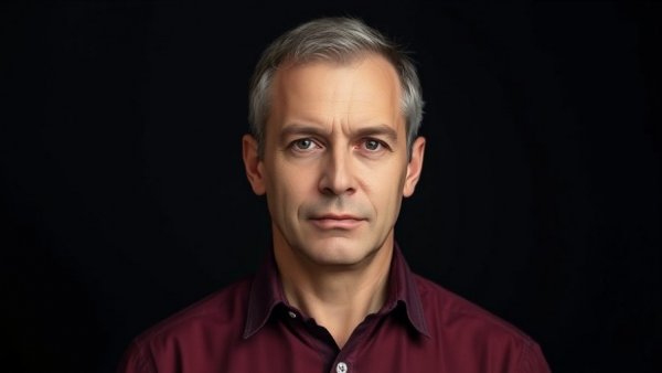 Middle-aged man in maroon shirt with serious look discussing natural energy support.