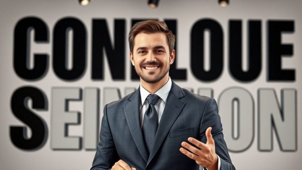 Confident man in formal attire presenting natural energy support topic.