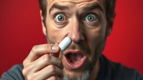Close-up of a man with magnesium pill expressing magnesium absorption issues.