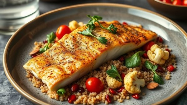 Healthy Australian barramundi with quinoa salad highlighting nutritional benefits.