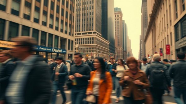 Blurred pedestrians in motion highlighting Australia's productivity crisis.