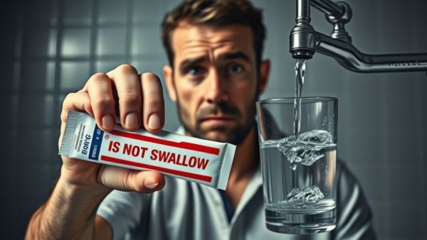 Should we rethink drinking fluoride? Man examines toothpaste and water.