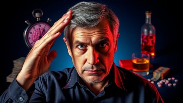 Combat addiction impulse concept with man and symbolic visuals.