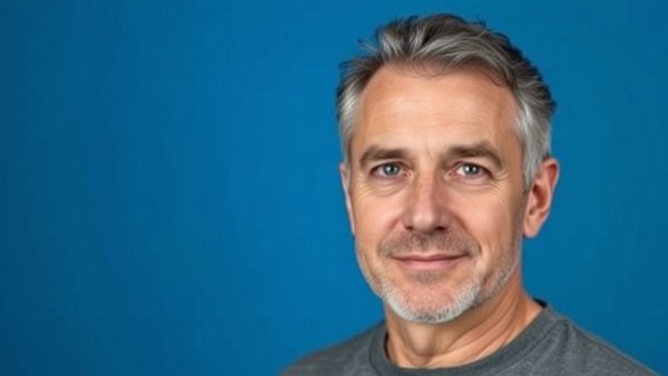 Middle-aged man discussing best supplement for anxiety, studio background.