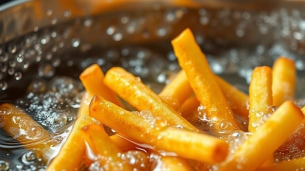 Close-up fries in hot oil highlighting glycidol in fried foods risks.
