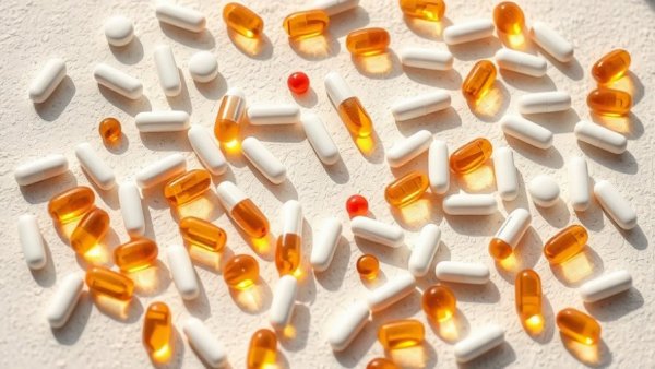 Assorted supplements on a light surface for metabolic health.