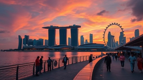 Singapore cityscape with Marina Bay Sands and waterfront during sunset