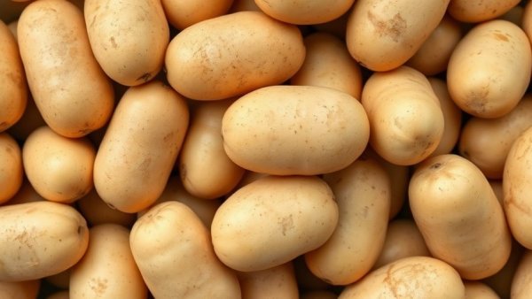 Close-up of smooth potatoes under soft lighting.