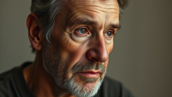 Man discusses natural remedies for dry skin with a thoughtful expression.