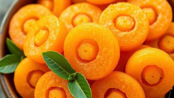 Vibrant spiral turmeric gummies showcasing benefits of turmeric tummy gummies.