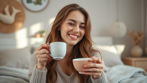 Woman enjoying tea, associated with flavanols and brain health benefits.