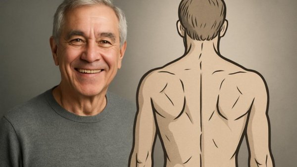 Older man smiling next to graphic on reducing inflammation naturally.