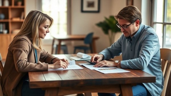 Tax calculation scene with hands and documents on a table.