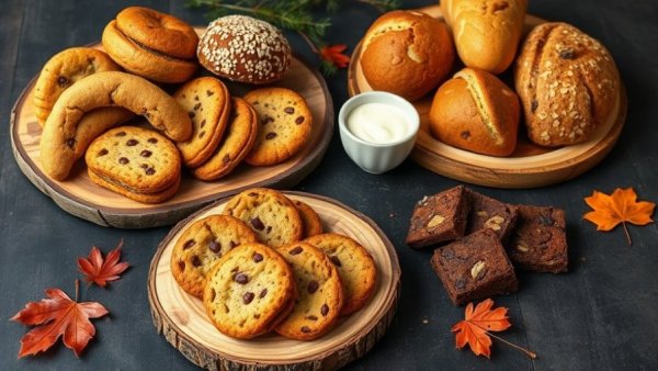 Indigenous-inspired bakery products on rustic platters.