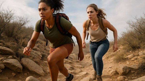 Two women hiking on a trail, emphasizing daily movement and mental health benefits.