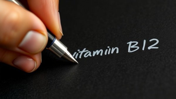 Hand writing Vitamin B12 with a pen for vegan sources of B vitamins.
